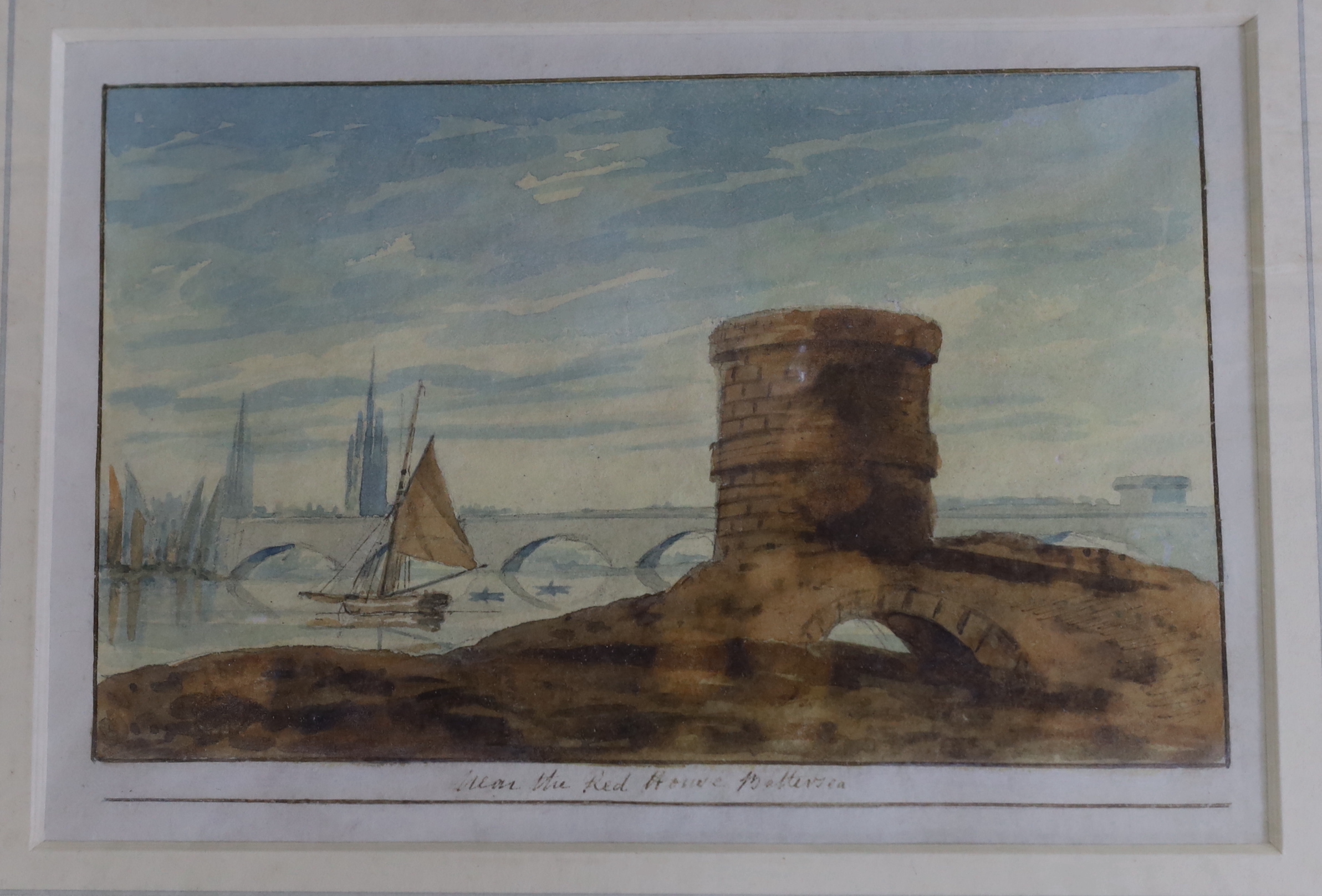 Lieutenant Edward Bampfylde Eagles (19th C.) set of three watercolours comprising, ‘Revenue Cutter’, ‘Near the Red House, Battersea’ & ‘American Schooner’, each inscribed, mounted, unframed, 10x17cm